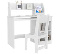 ZONEKIZ Juego de Escritorio y Silla para Niños de +5 Años 2 Cajones Blanco | Pupitre Infantil con Compartimento, para Dormitorio, Sala, Estudio