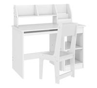 Zonekiz juego de escritorio y silla para niños de +5 años pupitre infantil con 2 cajones y compartimento para dormitorio sala estudio blanco 45 cm