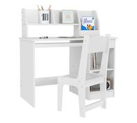 Zonekiz juego de escritorio y silla para niños de +5 años pupitre infantil con 2 cajones y compartimento para dormitorio sala estudio blanco