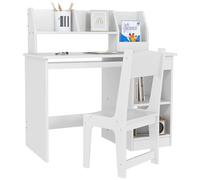 ZONEKIZ Juego de Escritorio y Silla para Niños de +5 Años, Pupitre Infantil con Compartimento y 2 Cajones, para Dormitorio, Sala, Estudio, Blanco