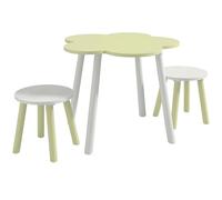 ZONEKIZ Juego de Mesa y 2 Sillas Infantiles Mesa con Sillas para Niños de 2-5 Años con Mesa en Forma de Flores Ø59x50 cm y Sillas Ø28x26 cm para Dormitorio Sala Blanco y Verde Pastel
