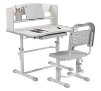 ZONEKIZ Juego Escritorio y Silla 6-12 Años Altura Ajustable Gris y Blanco