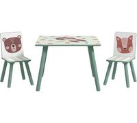 ZONEKIZ Set de Mesa y 2 Sillas Conjunto de Muebles Infantiles de 3 Piezas para Niños de +3 Años con Estampado Animales y Verde Aosom España