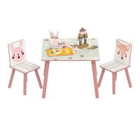 ZONEKIZ Mesa y Sillas Infantiles de 3 Piezas con 2 Sillas Rosa y Blanco