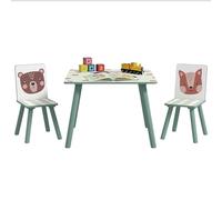 ZONEKIZ Mesa y Sillas Infantiles de 3 Piezas con 2 Sillas Verde y Blanco