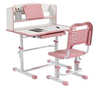 ZONEKIZ Set Escritorio Silla Infantil Altura Ajustable 6-12 años Rosa | Mesa estudio infantil, cajón, estante, tapa inclinable, alfombrilla antideslizante