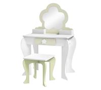 ZONEKIZ Tocador para Niñas con Espejo 55x34x87,5 cm Blanco y Verde Pastel | Taburete, Tocador de Maquillaje, para Niñas de 3-6 Años, 2 Cajas, 1 Cajón