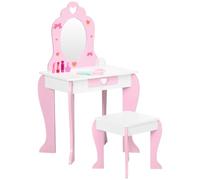 ZONEKIZ Tocador Infantil de Madera con Espejo y Cajón 50x36,5x89,5 cm Rosa | Tocador de Maquillaje, Taburete, para Niñas de 3-6 Años
