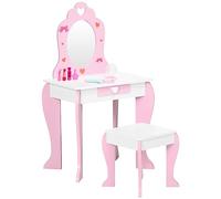 ZONEKIZ Tocador de Madera Infantil con Taburete y Espejo Centro de Belleza con 1 Cajón para 3-6 Años 50x36,5x89,5cm Rosa Aosom España