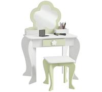 ZONEKIZ Tocador para Niñas con Espejo 55x34x87,5 cm Blanco y Verde Pastel