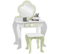 Zonekiz Tocador Para Niñas Con Espejo Y Taburete 55x34x87,5 Cm Blanco Y Verde