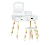 Zonekiz tocador para niñas tocador de madera infantil con taburete y espejo centro de belleza con 2 cajones juguete educativo para niñas de 3-6 años 60x40x95 cm blanco