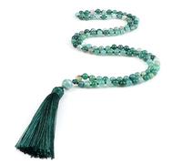 ZONEWD Collar de oración de 108 Cuentas, Piedra de ónix Verde Natural, Cuentas de meditación de Buda Budista, Collar Mala, Regalos de joyería para Hombres y Mujeres