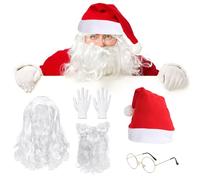 ZoneYan 5 Piezas Accesorios de Disfraces Noel, Peluca de Papá Noel set de 5 Piezas, Accesorios de Disfraz de Papá Noel, para Disfraz de Halloween, Navidad, Cosplay y Fiesta