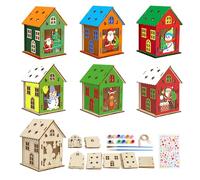 ZoneYan 7pcs Casas de Navidad de Madera, Manualidades Navideñas, Casa de Jengibre Navidad, Kit de Artesanía de Navidad de Bricolaje, Navidad Regalo para Niños Construir y Pintar