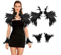 ZoneYan Capa de Plumas Góticas, Chal de Plumas, Mantón de Las Plumas, Collar de Plumas de Halloween, Gótico Mantón de Las Pluma para Halloween, Carnaval, Baile, Actuación de Personajes (Negro)