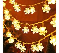 ZoneYan Luces de Navidad Copo de Nieve, 6M 40 LED Luces Copo de Nieve a Pila, 2 Modos de Iluminación, Cadena de Luces LED, Decoración Navideña para Dormitorio Jardín Bodas Fiesta Interior Exterior