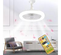 ZoneYan Ventilador de Techo con Luz y Control Remoto, Lampara Ventilador Techo LED E27, Regulable, Temporizador, 3 Velocidades y 3 Temperaturas de Color, para Cocina Dormitorio Sala de Estar