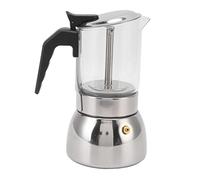 Zonizforceal Moka de vidrio con base de acero inoxidable, italiana para estufa, cuerpo de vidrio de borosilicato resistente al calor, Moka clásica para uso en el hoga (300ML)