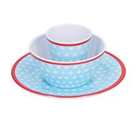 Zonizforceal Salad Plate Set Imitation Porcelain, Snack Plate with Bowl and Cup, Dotted Light Blue Tableware for Home Restaurant Hotel, Smooth Surface Easy to Clean