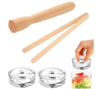 ZONJIE Juego de Accesorios de fermentación, Kit de Inicio de fermentación Seguro Incluye un machacador de chucrut de 17 cm, Pinzas de 20 cm y 2 Pesas de fermentación (diámetro de 7 cm)