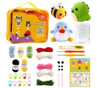 ZONJIE Kits de ganchillo para principiantes, kit completo de inicio de ganchillo con 3 patrones diferentes de ganchillo de animales, con curso de video paso a paso, juego de ganchillo para