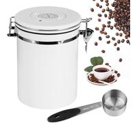 ZONJIE Lata de café hermética - 2,8 L de acero inoxidable para granos de café, 1 kg, recipiente de almacenamiento al vacío con cuchara medidora, válvula de CO2 y fecha para café molido y granos