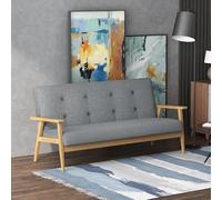 ZONJIE Sofá de 2 plazas moderno minimalista sofá de madera de lino acolchado de madera de caucho gris 154,5 x 69,5 x 73 cm