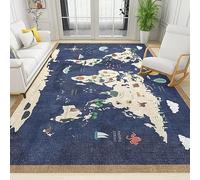 ZONOKI Alfombra Mapa del Mundo Retro, Alfombra de Salón Lavable Mundo Continental del OcéAno Azul, Alfombra SalóN Pelo Corto - para SalóN, HabitacióN, Comedor Y Pasillo - 140 x 200 cm