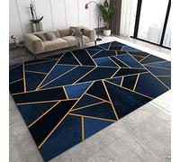 ZONOKI Alfombra Salón Textura de MáRmol GeoméTrico Azul Negro Degradado, Alfombra de Salón Lavable LíNeas Doradas Abstractas Irregulares de Lujo Ligero - para Salón, Comedor Y Pasillo - 180 x 240 cm