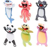 Zonon 6 marcapáginas locos con diseño de animales aplastados en 3D para niños, estudiantes, profesores, divertidos marcadores para leer (estilo mixto)