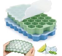 Zonopy Molde de hielo de silicona, pack de 2, forma de 37 cubitos, recipiente apilable con tapa, para bebidas frías, whisky y cócteles, certificado LFGB y sin BPA, color negro