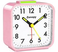 Zonopy Reloj despertador analógico silencioso con luz nocturna, funciona con pilas, alarma fuerte, repetición, pantalla brillante, diseño portátil, para volver a la escuela