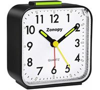 Zonopy Reloj despertador analógico silencioso con luz nocturna, funciona con pilas, alarma fuerte, repetición, pantalla brillante, diseño portátil, reloj de viaje, para volver a la escuela