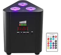 ZonQoonz Batería RGBW de 3 LED par con mando a distancia, 4400mA recargable, foco DMX LED par con pantalla de potencia, inalámbrico, luz de escenario para DJ, KTV, discoteca, fiesta, boda, Navidad