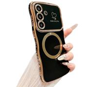 ZONRW Funda magnética para Samsung Galaxy S26, para mujeres y niñas, marco ondulado, forma rizada, corazón de amor, carcasa de lujo, compatible con MagSafe a prueba de golpes, cubierta trasera de 6.3