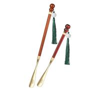 ZONSHJDKR Calzador, Juego de Calzador con Forma Calabaza for Personas Mayores, 2 Piezas, sándalo Mango Corto/Largo, Cuchara Creativa for Zapatos latón Colgante Borla for Viajes(Reddish Brown)