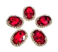 ZONSHJDKR Diamante de imitación Cristales de imitación Vidrio Rojo con Fondo Dorado, Hebilla Ovalada, Ideales for Costura y Manualidades(18x25mm 10pcs)