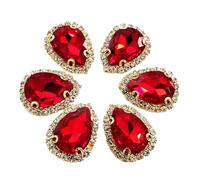 ZONSHJDKR Diamante de imitación Hebilla de Cristal Color Rojo con Fondo Dorado, Forma Gota, for Coser, Diamantes imitación, decoración Boda, 10 Unidades por Paquete(18x25mm 10pcs)