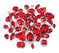 ZONSHJDKR Diamante de imitación Paquete de 50 Unidades Cadenas Copa con Forma variada, Piedras Cristal, engaste Plateado, Cristales imitación, Accesorios Costura for Ropa(Red)
