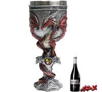 ZONSUSE Copa de Vino de Dragón, Copa Gótica de Acero Inoxidable, Cáliz Dragón Medieval, Cáliz de Fantasía con Cruz y Piedra Preciosa, Fête Fantastique Bar Décoration 200 ml (Rouge Pterosaurio)