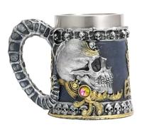 ZONSUSE Jarra de Calavera Gótica, Jarra cerveza Cráneo, con Mango de Cuerno Demoníaco, Taza Medieval de Acero Inoxidable, Regalo para Cumpleaños, Navidad, Halloween, Decoración 600ml (Demonio)