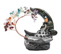ZONSUSE Quemador de Incienso Luna con Arbol de Cristal, Porta Incienso de Cristal de Chakras, Soporte Incienso Luna de Cerámica, para Yoga Meditación Decoración Aromaterapia Regalo (Moon Chakra)