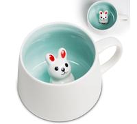 ZONSUSE Taza Conejo Kawaii, Cute Bunny Mug con Tapa y Cuchara, 3D Conejito Inside Cup, Animal Cerámica Coffee Cup para Café, Té y Leche, Regalo para Niñas, Mujeres y Amigas 350ml (3D Rabbit)