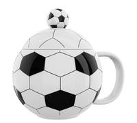 ZONSUSE Taza de Café de Fútbol, Divertida Taza Esférica, Mug Desayuno Creativa, con Tapa y Cuchara, para Leche Café Té, Regalo Futbol Original para Hombre Mujer Niño Cumpleaños Navidad 400ml (Negro)