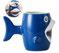 ZONSUSE Taza de tiburón, taza de café de tiburones, taza con forma de mandíbula, lindas tazas de animales 3D, tazas de cerámica de tiburones, con mango en forma de cola de pez, regalo personalizado
