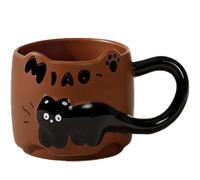 ZONSUSE Taza Gato Negro Creativa, Taza de Cerámica 3D con Cola como Asa, Taza Animal Kawaii para Café Desayuno, Regalo para Mujeres Niñas Niños Amantes de Gatos, 380ml (Gato Negro-Marrón)