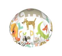 Zoo Alphabet Animal - Gorro de ducha de lujo para mujer, doble capa de protección, elástico, reutilizable, ajustable