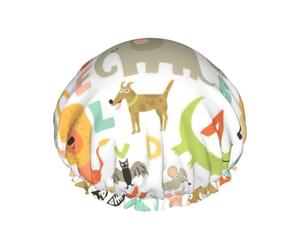 Zoo Alphabet Animal - Gorro de ducha de lujo para mujer, doble capa de protección, elástico, reutilizable, ajustable