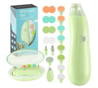 Zooawa Lima de Uñas para Bebés, Cortauñas Eléctrica Niños Juego Manicura Dedos y Pies, 20 en 1 Cortador con Luz LED Mudo Operación, Cuidado de Bebé Recién Nacido Mamá Adulto en Familia, Verde Aguacate